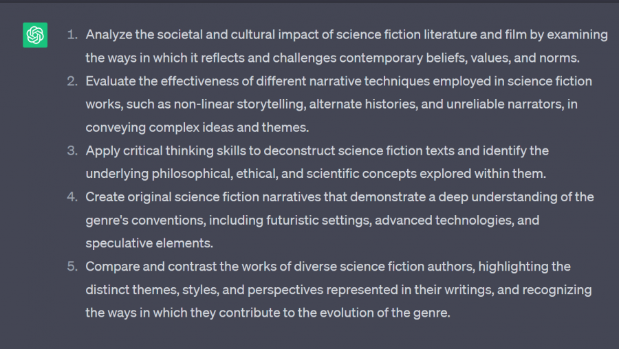 Example of learning goals generated by ChatGPT
